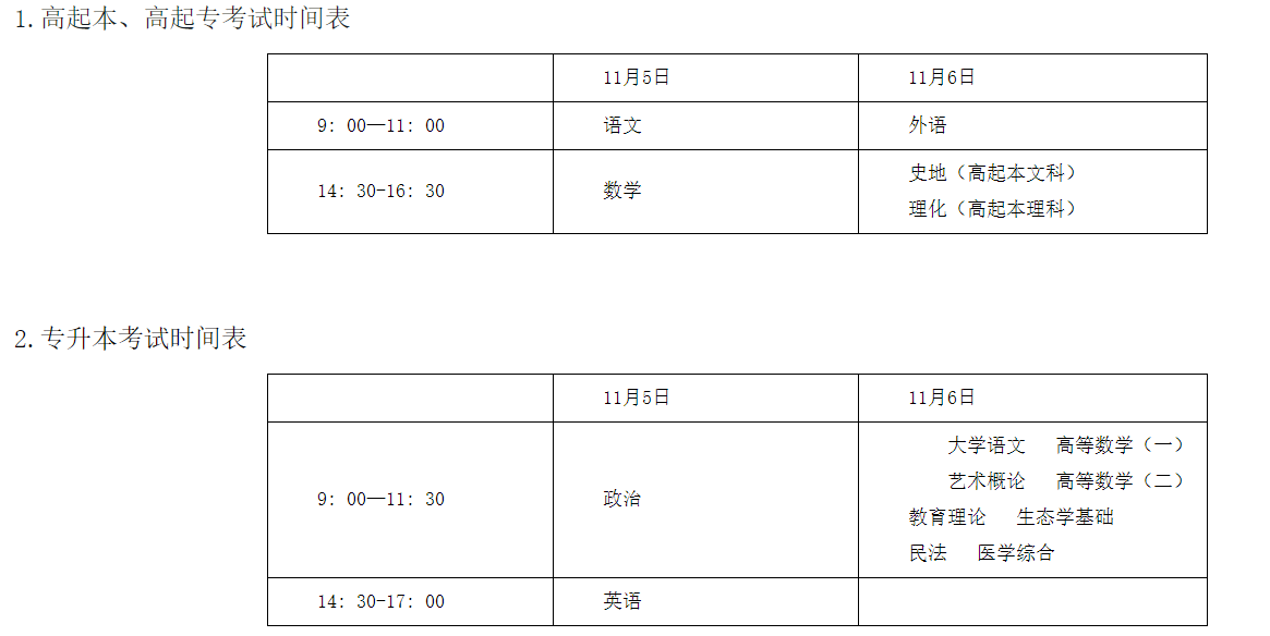 渤海大学成人高考时间表